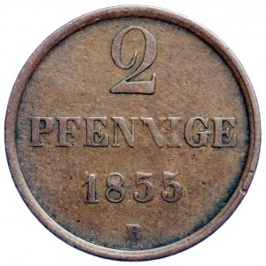 Реверс монеты Герцогство Брауншвейг, 2 пфеннига, 1851-1856