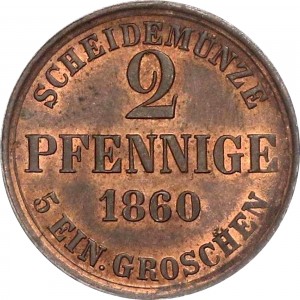 Реверс монеты Герцогство Брауншвейг, 2 пфеннига, 1859-1860