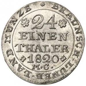 Реверс монеты Герцогство Брауншвейг, 1/24 талера, 1820