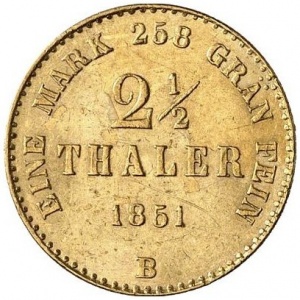 Реверс монеты Герцогство Брауншвейг, 2½ талера, 1851