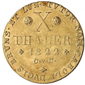 Реверс монеты Герцогство Брауншвейг, 10 талеров, 1822