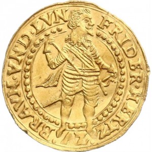 Аверс монеты Герцогство Брауншвейг, 1 дукат, 1638-1641, Стоящая фигура выступает за внутренний круг