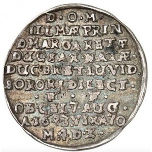 Реверс монеты Герцогство Брауншвейг, ⅛ талера, 1643, Смерть Маргариты, сестры Фридриха IV.