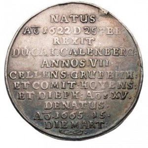 Реверс монеты Герцогство Брауншвейг, 1 талер, 1665, Смерть Кристиана Людвига