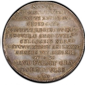 Реверс монеты Герцогство Брауншвейг, 1 талер, 1705, Смерть Георга Вильгельм