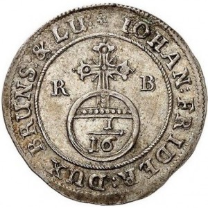 Реверс монеты Герцогство Брауншвейг, 1/16 талера, 1679, Смерть Иоганна Фридриха