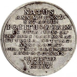 Реверс монеты Герцогство Брауншвейг, ⅓ талера, 1679, Смерть Иоганна Фридриха