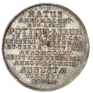Реверс монеты Герцогство Брауншвейг, ½ талера, 1679, Смерть Иоганна Фридриха