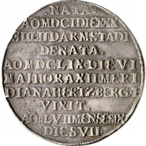 Реверс монеты Герцогство Брауншвейг, 1 талер, 1659, Смерть Энн Элеоноры, жены Георга