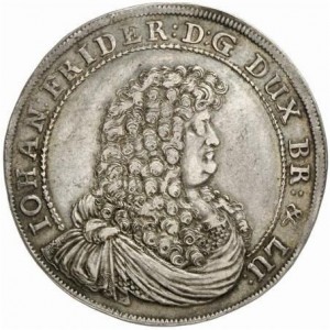 Аверс монеты Герцогство Брауншвейг, 1 талер, 1679, Смерть Иоганна Фридриха /голова на аверсе/