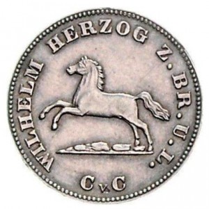 Аверс монеты Герцогство Брауншвейг, 1 грош, 1847, 1 GUTER GROSCHEN