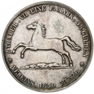 Реверс монеты Герцогство Брауншвейг, 2 талера, 1850, Лошадь на реверсе