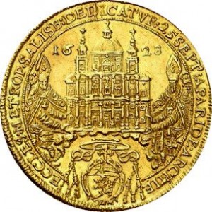 Аверс монеты Архиепископство Зальцбургское, 3 дуката, 1628, Освящение митрополичьей церкви Зальцбурга архиепископом П…