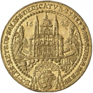 Аверс монеты Архиепископство Зальцбургское, 4 дуката, 1628, Освящение митрополичьей церкви Зальцбурга архиепископом П…