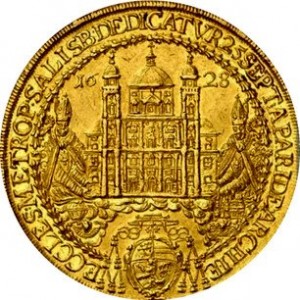 Аверс монеты Архиепископство Зальцбургское, 16 дукатов, 1628, Освящение митрополичьей церкви Зальцбурга архиепископом…