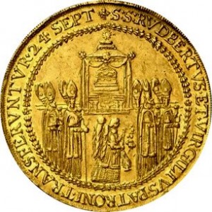 Реверс монеты Архиепископство Зальцбургское, 16 дукатов, 1628, Освящение митрополичьей церкви Зальцбурга архиепископо…