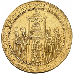 Аверс монеты Архиепископство Зальцбургское, 20 дукатов, 1628, Освящение митрополичьей церкви Зальцбурга архиепископом…