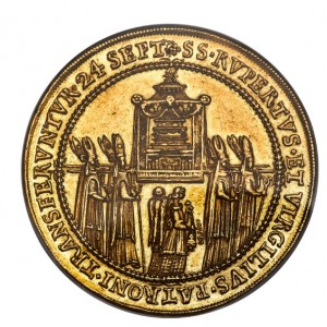 Реверс монеты Архиепископство Зальцбургское, 10 дукатов, 1628, Освящение митрополичьей церкви Зальцбурга архиепископо…
