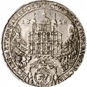 Аверс монеты Зальцбург, ¼ талера, 1628, Освящение митрополичьей церкви Зальцбурга архиепископом Парисом