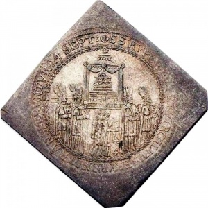 Реверс монеты Зальцбург, 2 талера, 1628, Освящение митрополичьей церкви Зальцбурга архиепископом Парисом