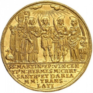 Реверс монеты Зальцбург, 4 дуката, 1682, 1100 лет епископству
