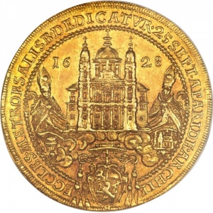 Аверс монеты Зальцбург, 6 дукатов, 1628, Освящение митрополичьей церкви Зальцбурга архиепископом Парисом