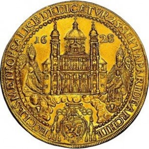 Аверс монеты Зальцбург, 12 дукатов, 1628, Освящение митрополичьей церкви Зальцбурга архиепископом Парисом