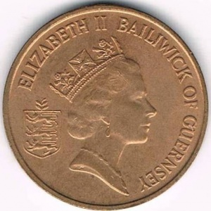 Аверс монеты Гернси, 1 пенни, 1985-1990