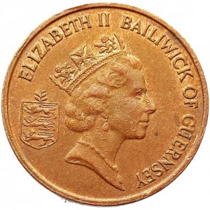 Аверс монеты Гернси, 1 пенни, 1992-1997