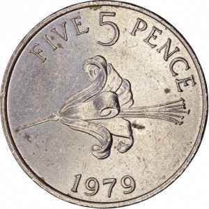 Реверс монеты Гернси, 5 пенсов, 1977-1982
