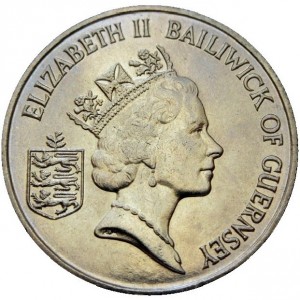 Аверс монеты Гернси, 5 пенсов, 1985-1990