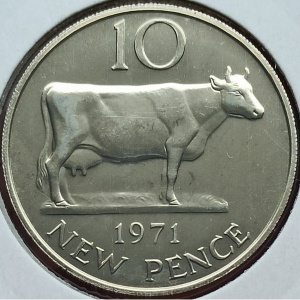 Реверс монеты Гернси, 10 новых пенсов, 1968-1971
