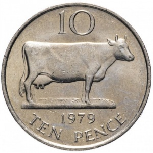 Реверс монеты Гернси, 10 пенсов, 1977-1984