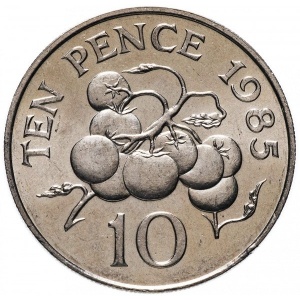 Реверс монеты Гернси, 10 пенсов, 1985-1990