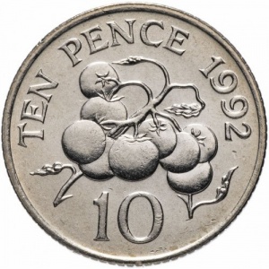 Реверс монеты Гернси, 10 пенсов, 1992-1997