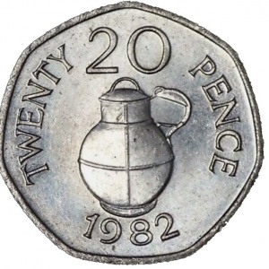 Реверс монеты Гернси, 20 пенсов, 1982-1983