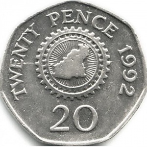Реверс монеты Гернси, 20 пенсов, 1985-1997