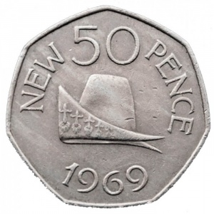 Реверс монеты Гернси, 50 новых пенсов, 1969-1971
