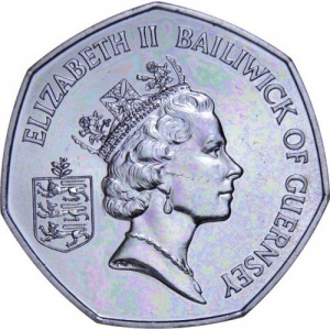 Аверс монеты Гернси, 50 пенсов, 1985-1997