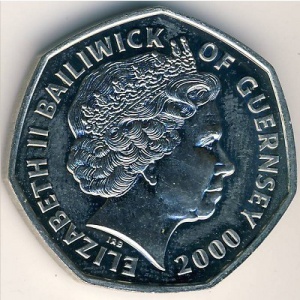 Аверс монеты Гернси, 50 пенсов, 2000, 60 лет Битве за Британию