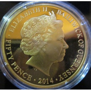 Аверс монеты Гернси, 50 пенсов, 2014, Первая мировая война /Фортификация/