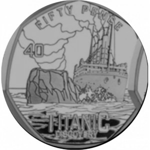 Реверс монеты Гернси, 50 пенсов, 2025, 40 лет со дня обнаружения Титаника. Столкновение
