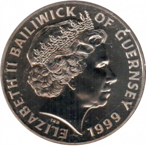 Аверс монеты Гернси, 5 фунтов, 1999, Королева-мать