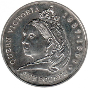 Реверс монеты Гернси, 5 фунтов, 2001, 100 лет со дня смерти Королевы Виктории