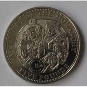 Реверс монеты Гернси, 5 фунтов, 2004, Век монархии