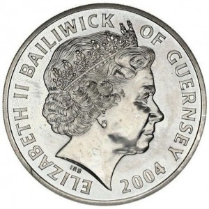 Аверс монеты Гернси, 5 фунтов, 2004, Паровые локомотивы - Город Труро