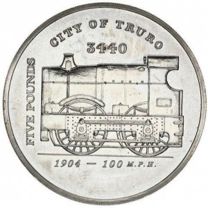 Реверс монеты Гернси, 5 фунтов, 2004, Паровые локомотивы - Город Труро