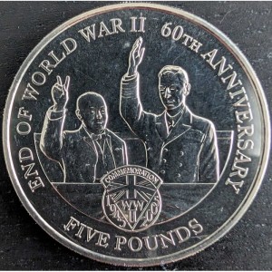 Реверс монеты Гернси, 5 фунтов, 2005, 60 лет со дня окончания Второй Мировой войны
