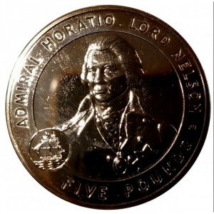Реверс монеты Гернси, 5 фунтов, 2008, Великие британцы - Адмирал Горацио Лорд Нельсон