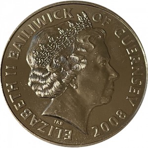 Аверс монеты Гернси, 5 фунтов, 2008, 90 лет Королевским военно-воздушным силам, налет "разрушителей плотин" 1943